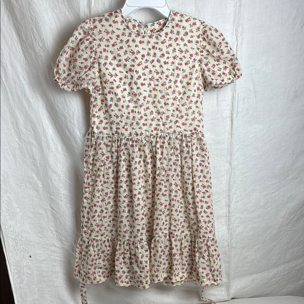 Vintage Hand Sewn Floral Kids Dress in Cream and Pink 3T/4T